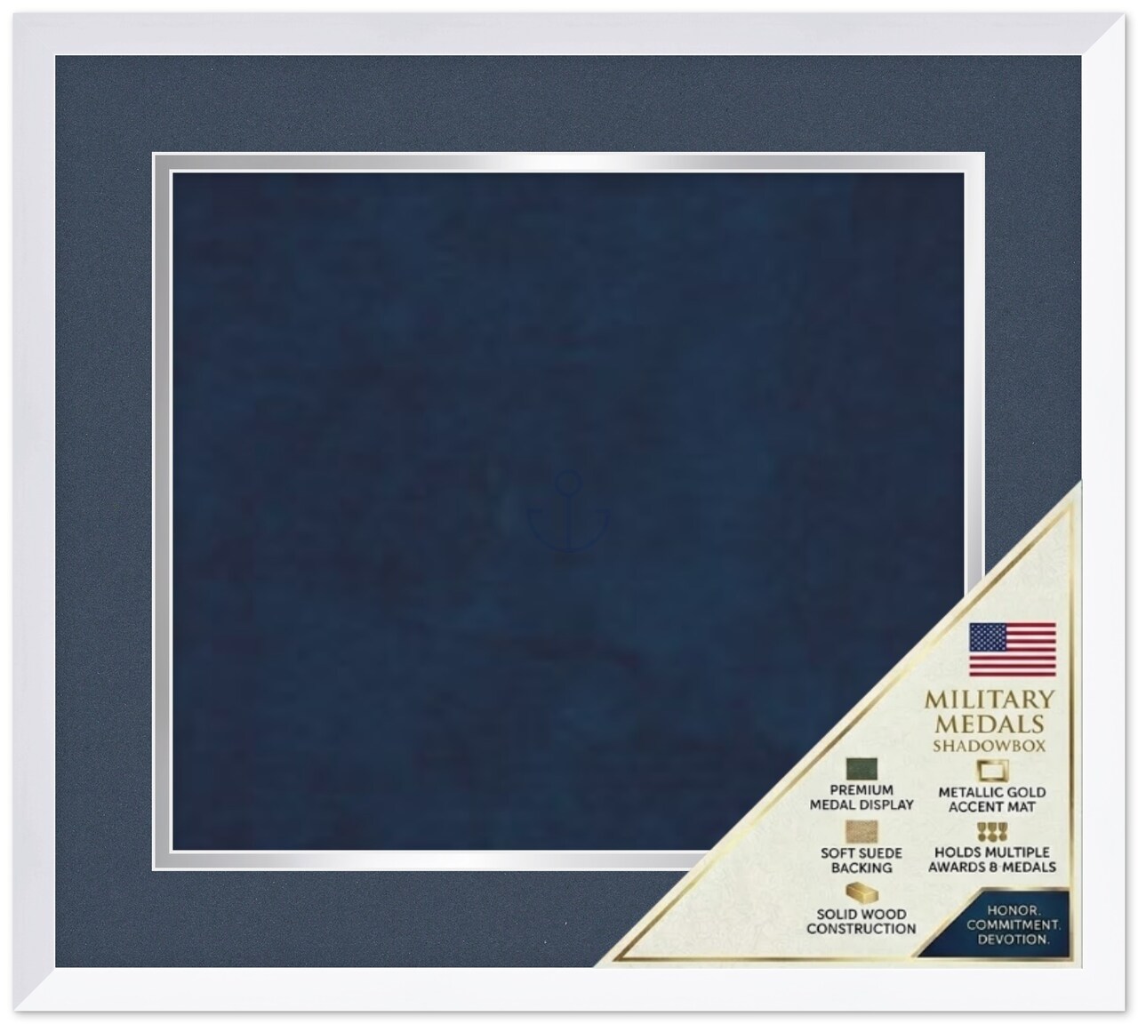 CustomPictureFrames.com Solid Wood Military Shadowbox - Navy and Silver Mat - Compact - Multiple Frame Colors - Medals Ribbons Insignia Made in the USA